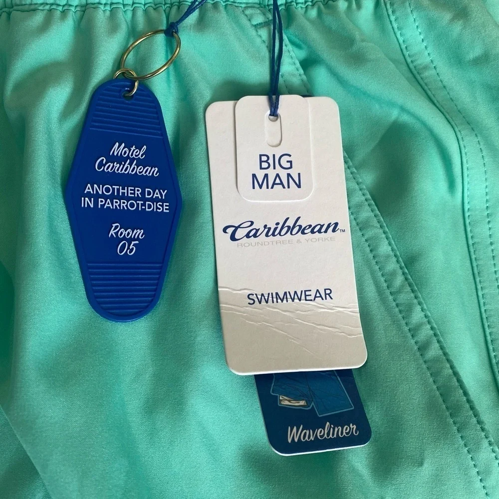 Caribbean Blue Swim Trunks Lightweight Elastic Waist 4XB